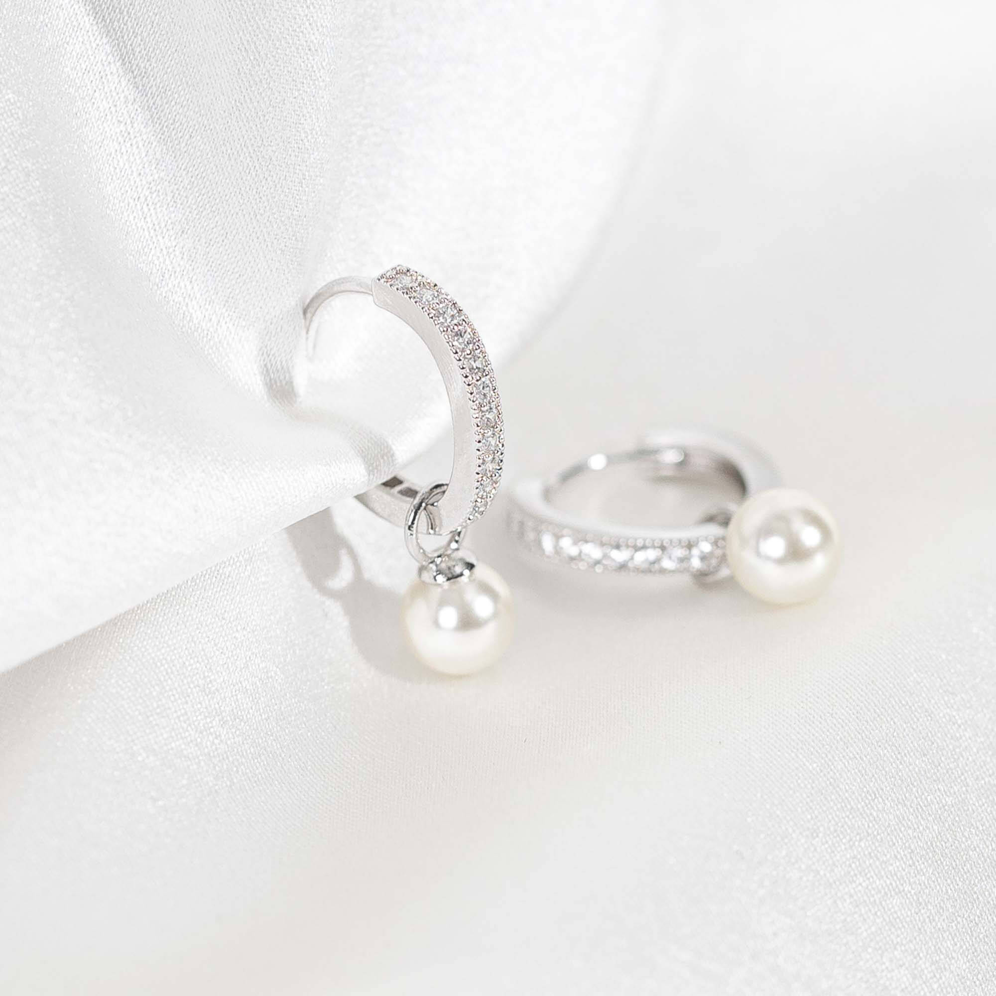 Petite Kennedy hoops earrings - Ivory pearl (Silver)