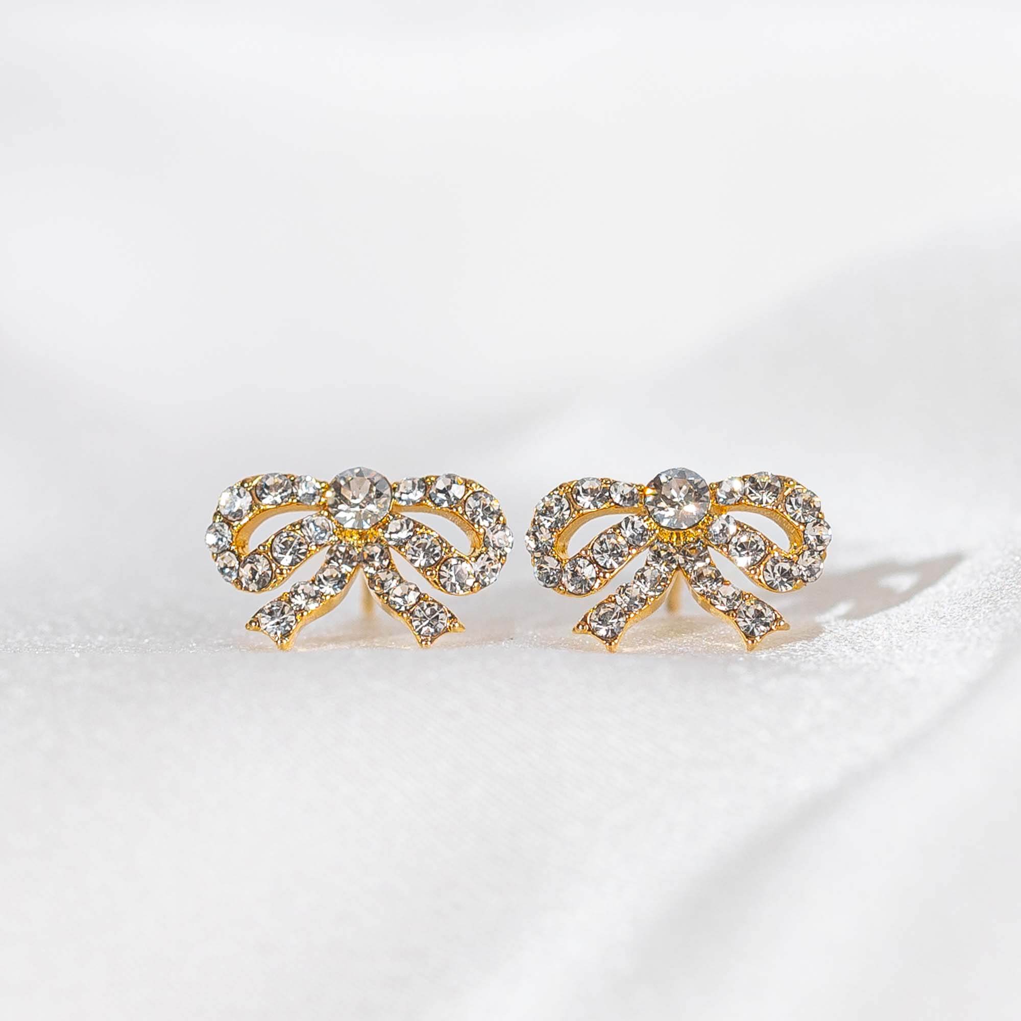 Petite Antoinette bow earrings - Crystal (Gold)